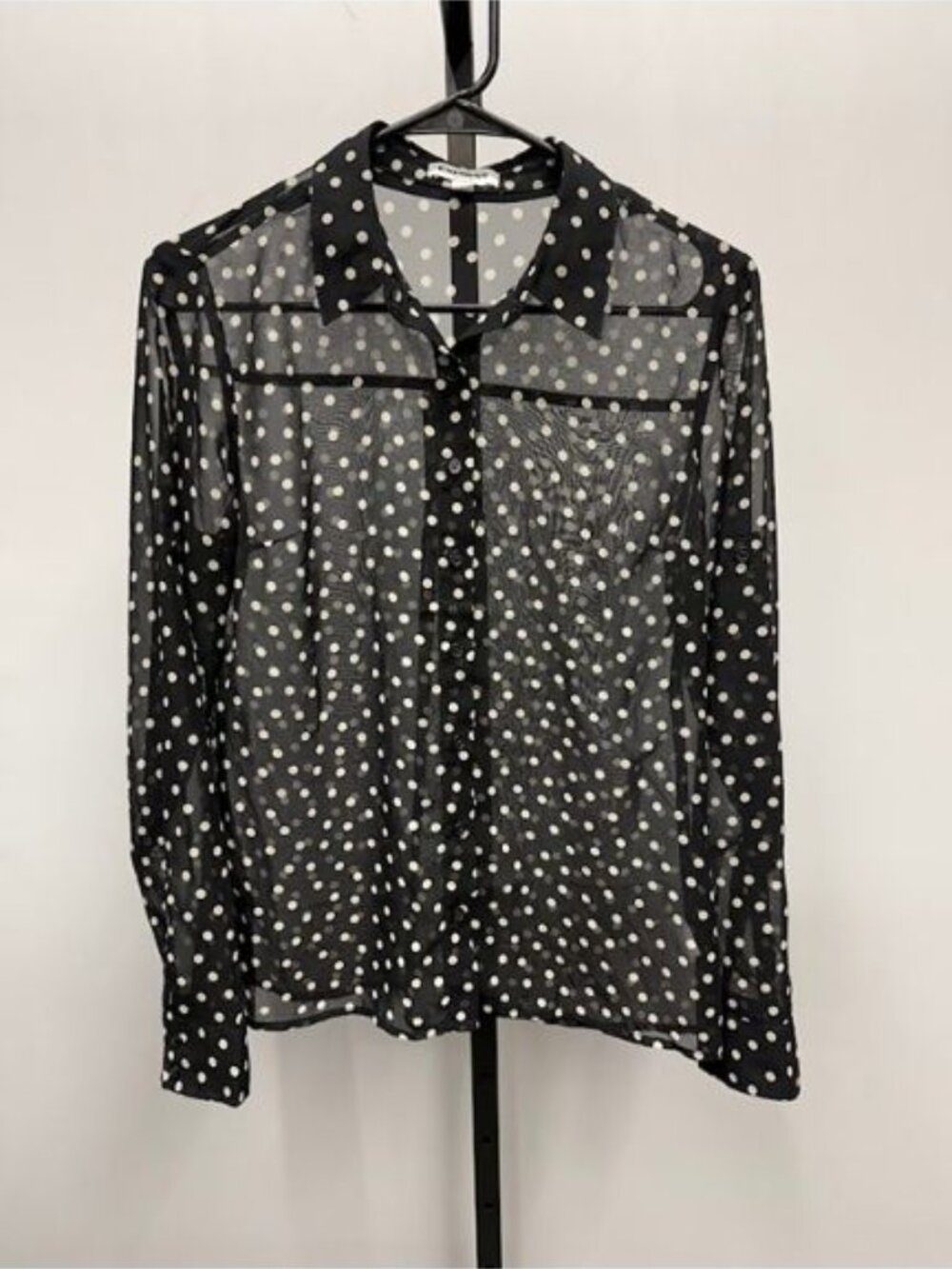 Express Portofino Sheer Polka Dot Button Down Blouse